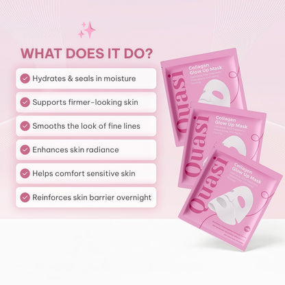 Quasi Bio-Collagen Face Mask Overnight – Hydrating Korean Sheet Mask – Niacinamide & Low Molecular Collagen – Firming & Smoothing Skincare for All Skin Types – 4 Masks